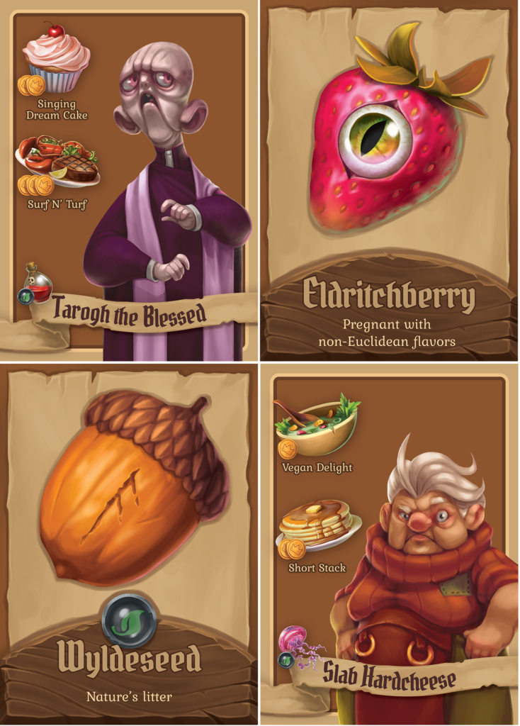 A smattering of characters and ingredients in the game. They are strange.